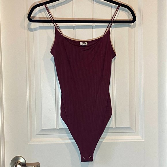 Maroon Black White Ribbed Spaghetti Strap Bodysuit - Picture 2 of 11